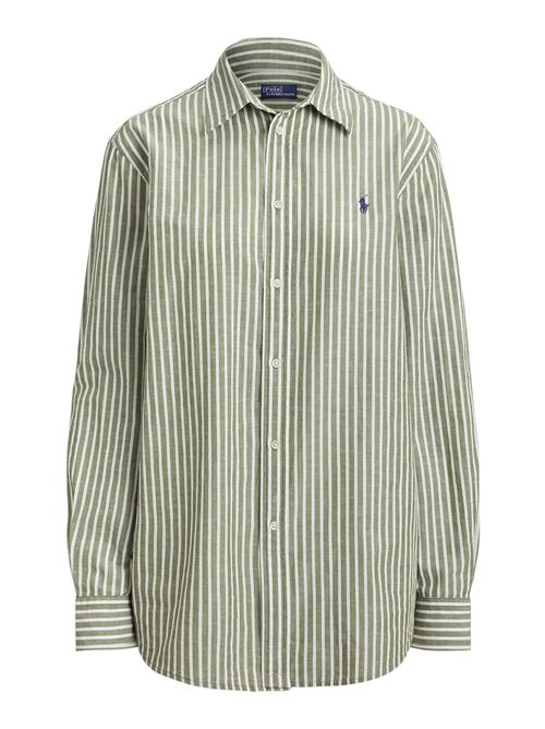 camicia donna in lino e cotone over a righe militare e bianco Ralph Lauren | 211971514500